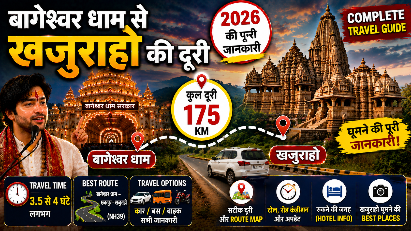 Bageshwar Dham Se Khajuraho Ki Distance
